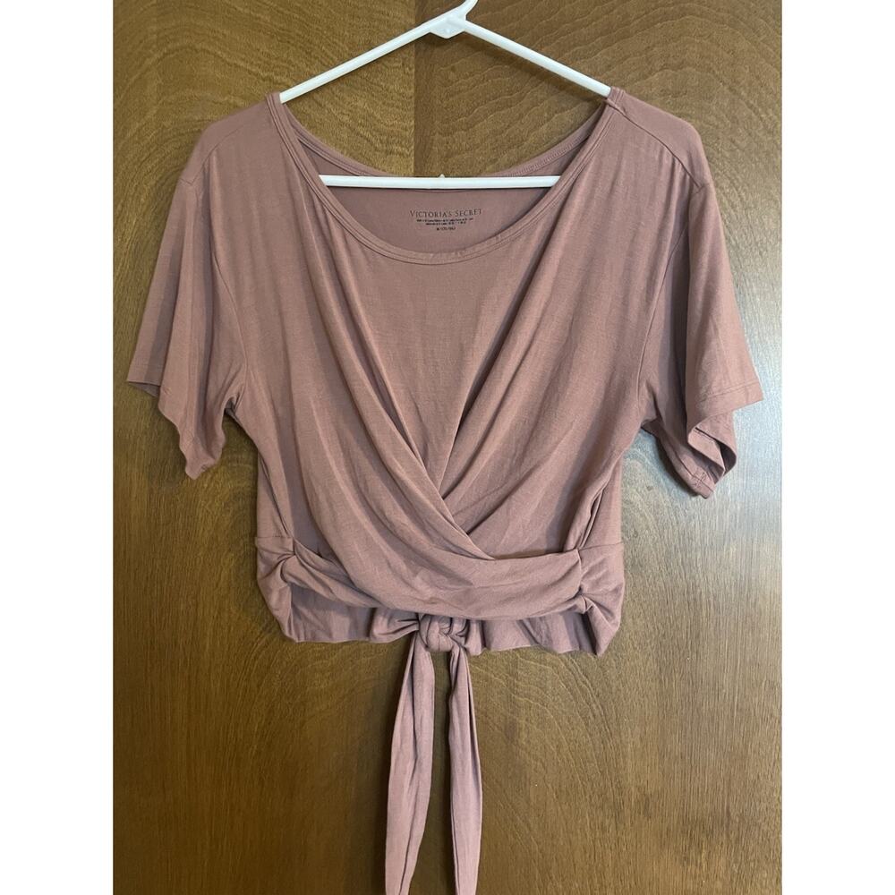 Victorias Secret Shirt Medium Crop Top Pink Short Sleeves Tie Front Crop Soft